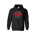 A black pullover hoodie with a white and black circular graphic on the front that reads 'PRESCOTT RUSSELL BASKETBALL CLUB' with 'EST. 1998' shown on a plain white background.