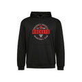A black performance pullover hoodie with a red, white and black 'Rockets Basketball Club' graphic on the chest, displayed on a clean white background.