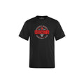 A black short-sleeve t-shirt with a circular 'Prescott Russell Rockets Basketball Club' graphic on the chest, shown on a plain white background.