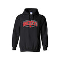 A black pullover hoodie featuring a red and white graphic on the chest that reads 'PRESCOTT RUSSELL ROCKETS SINCE 1980' with a basketball logo, shown against a plain white background.