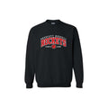 A black crewneck sweatshirt featuring a red and white graphic on the chest that reads 'BASKETBALL RUSSELL ROCKETS SINCE 1998' with a basketball logo, displayed on a solid white background.