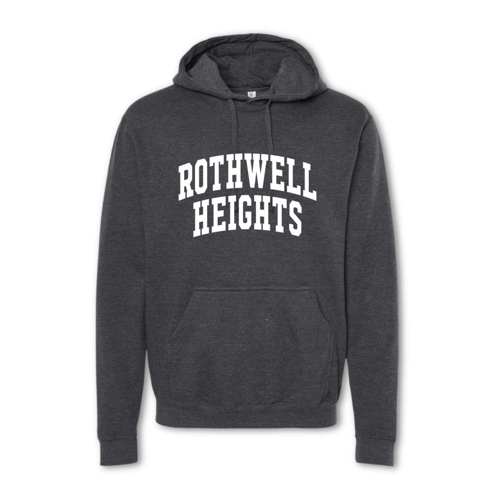 A gray crewneck sweatshirt with 'ROTHWELL HEIGHTS' printed in white on the front.
