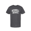 A gray t-shirt with the text 'ROTHWELL HEIGHTS' arched across the chest in white.