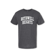 Load image into Gallery viewer, A gray t-shirt with the text &#39;ROTHWELL HEIGHTS&#39; arched across the chest in white.
