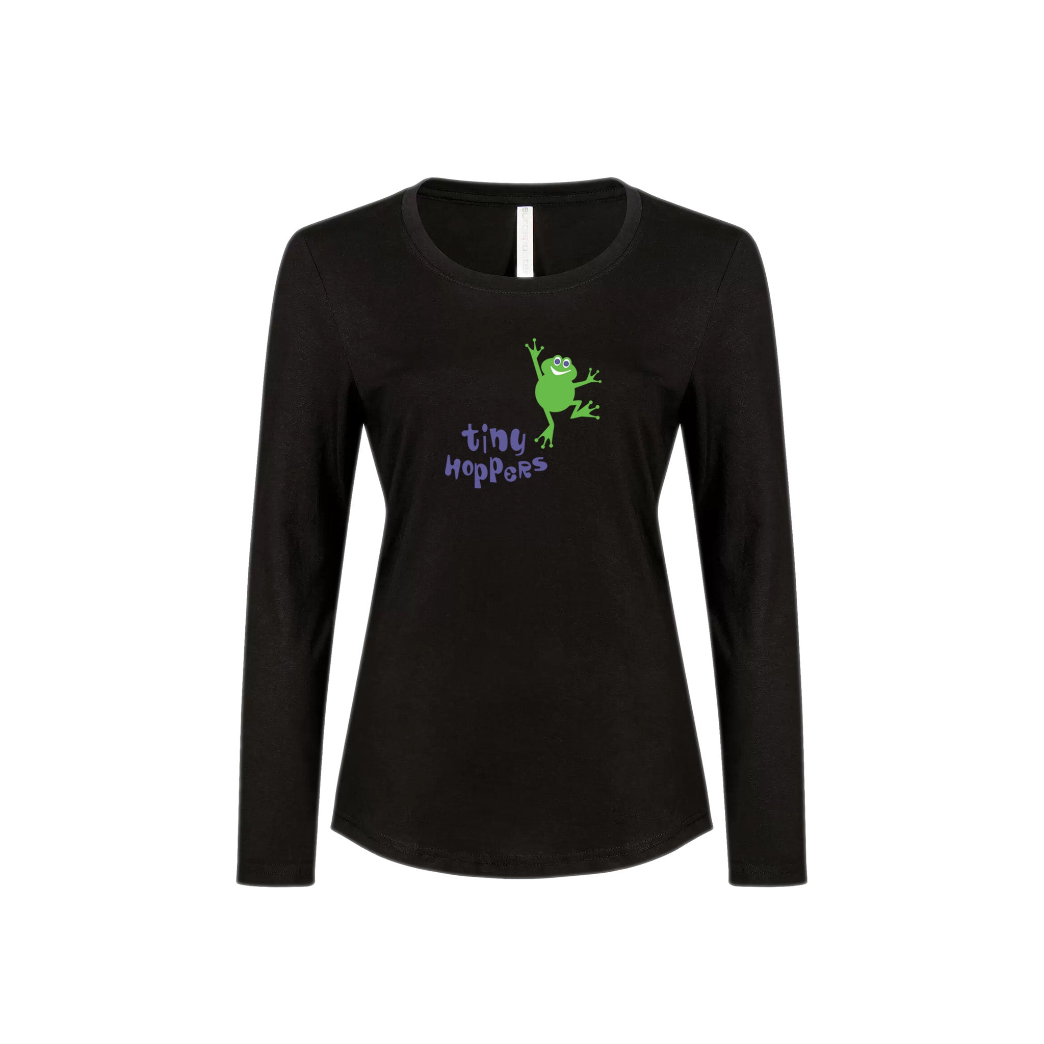 A black long sleeve cotton T-shirt with a graphic of a character on the front.