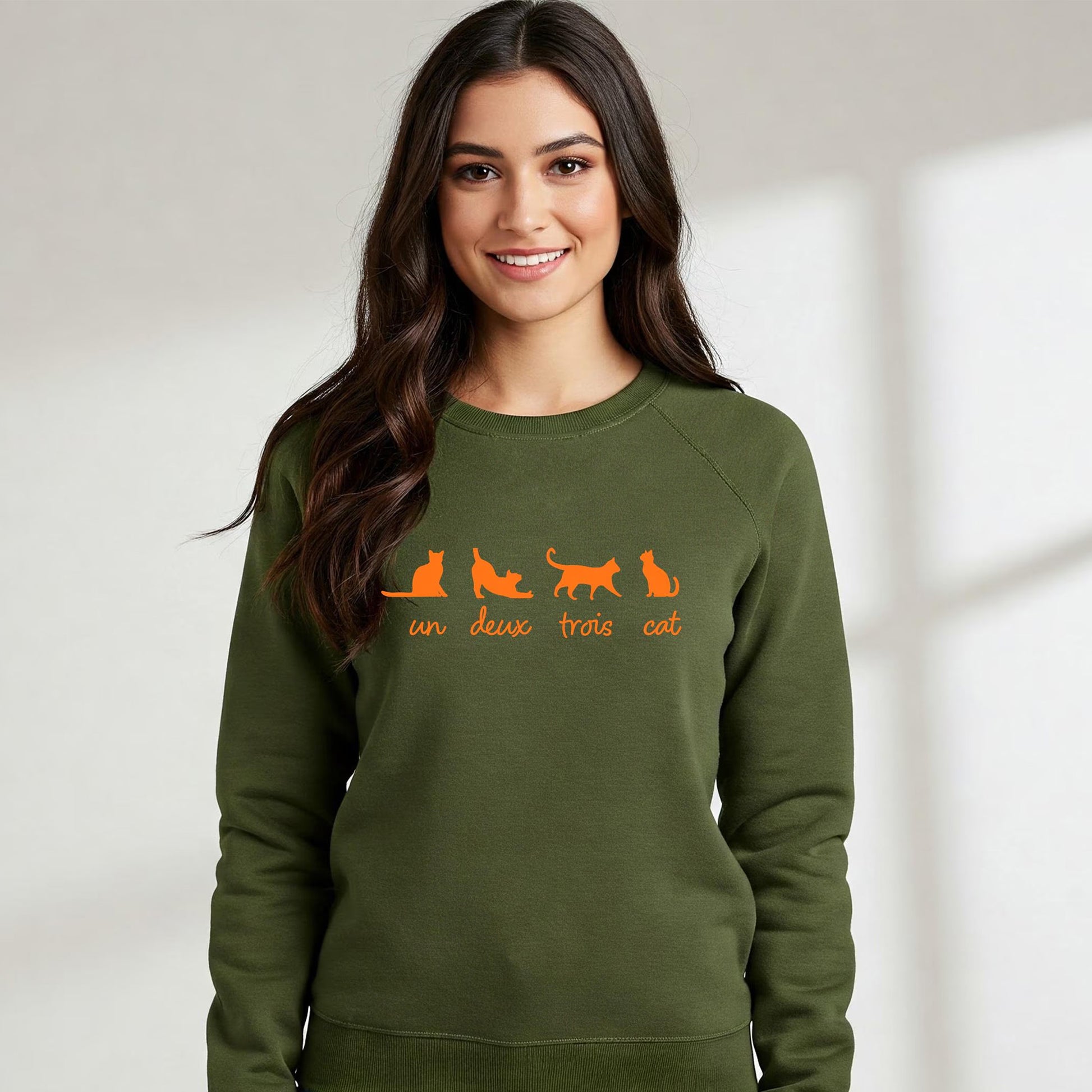 UN DEUX TROIS CAT Sweatshirt - Cat Lover Crewneck - military