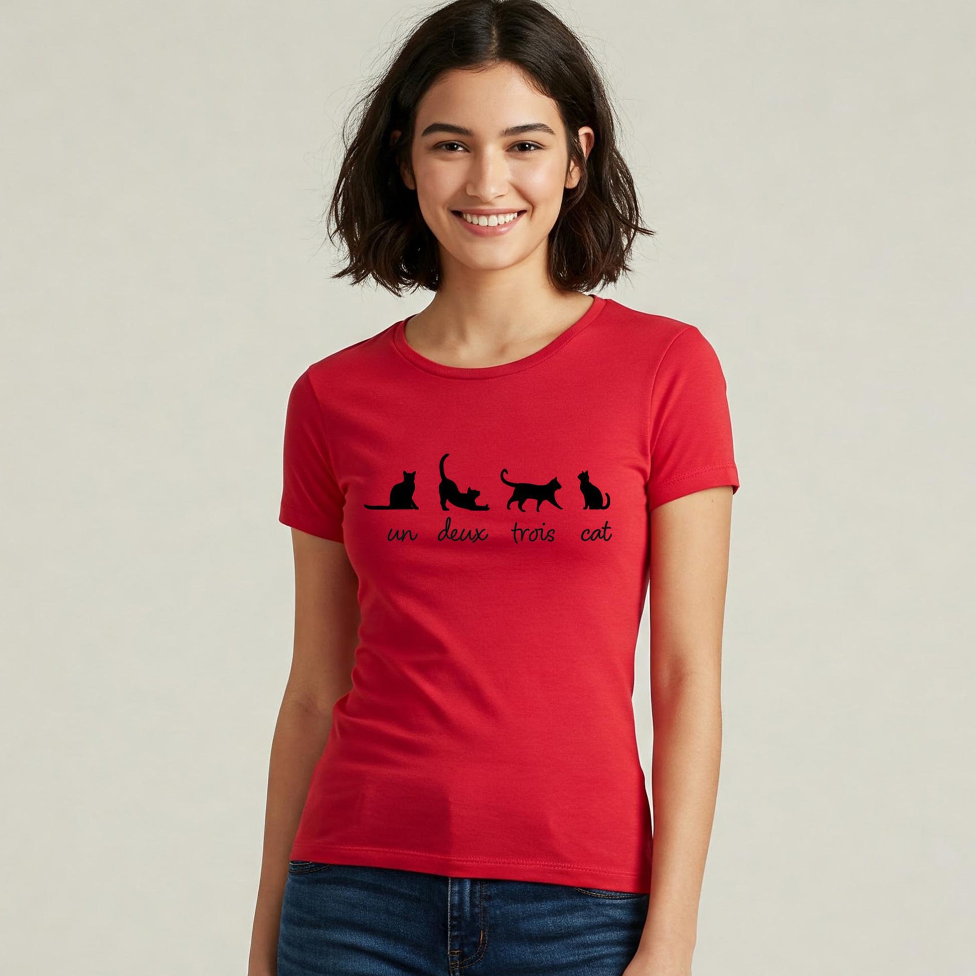 UN DEUX TROIS CAT T-Shirt - Cat Lover Tee (Women's & Men's) - red