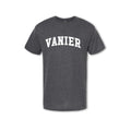 A gray t-shirt with the word 'VANIER' printed in white on the chest.