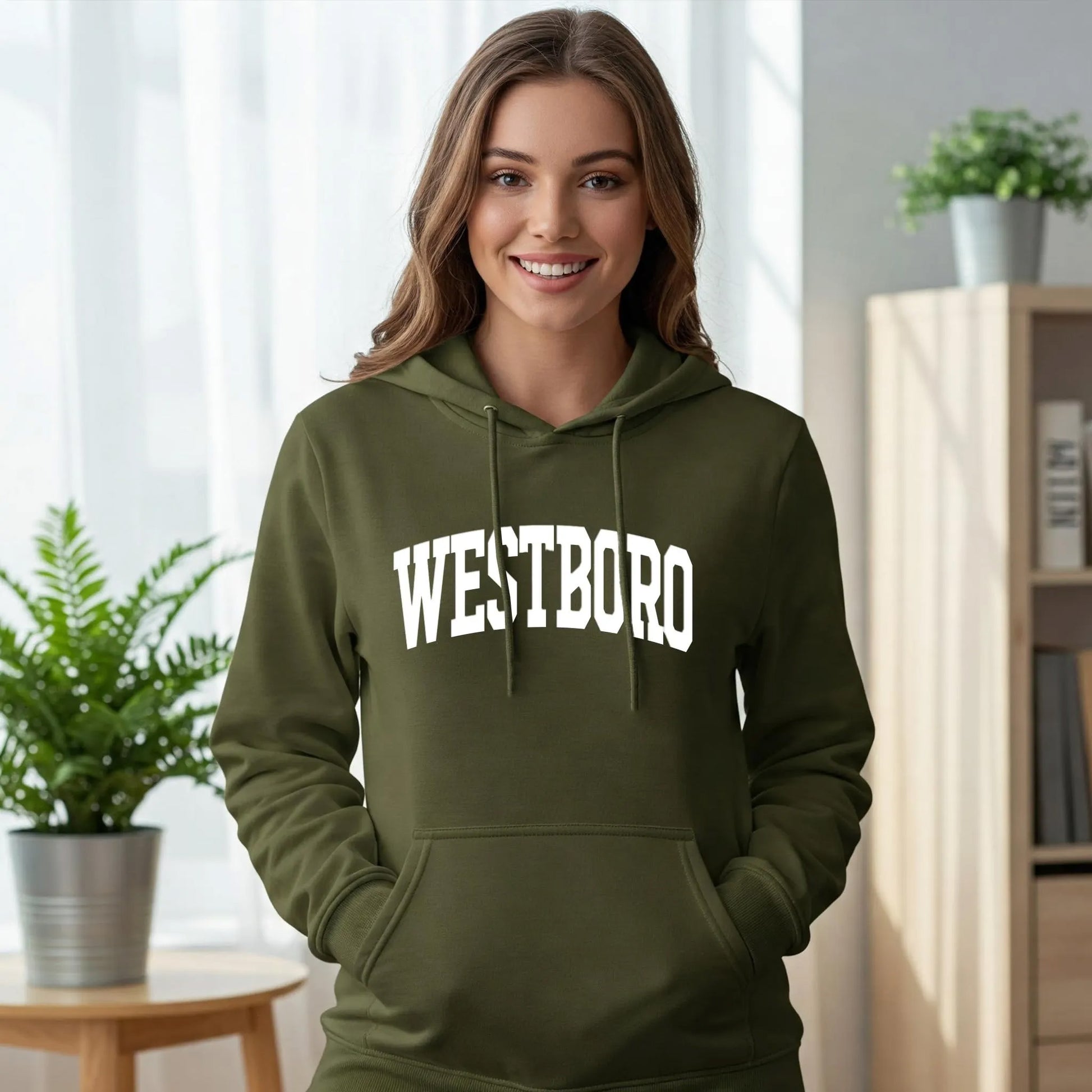 Military green WESTBORO - Crewneck & Hoodie with white printing