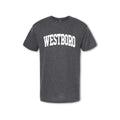 A gray t-shirt with the word 'WESTBORO' printed in white on the front.