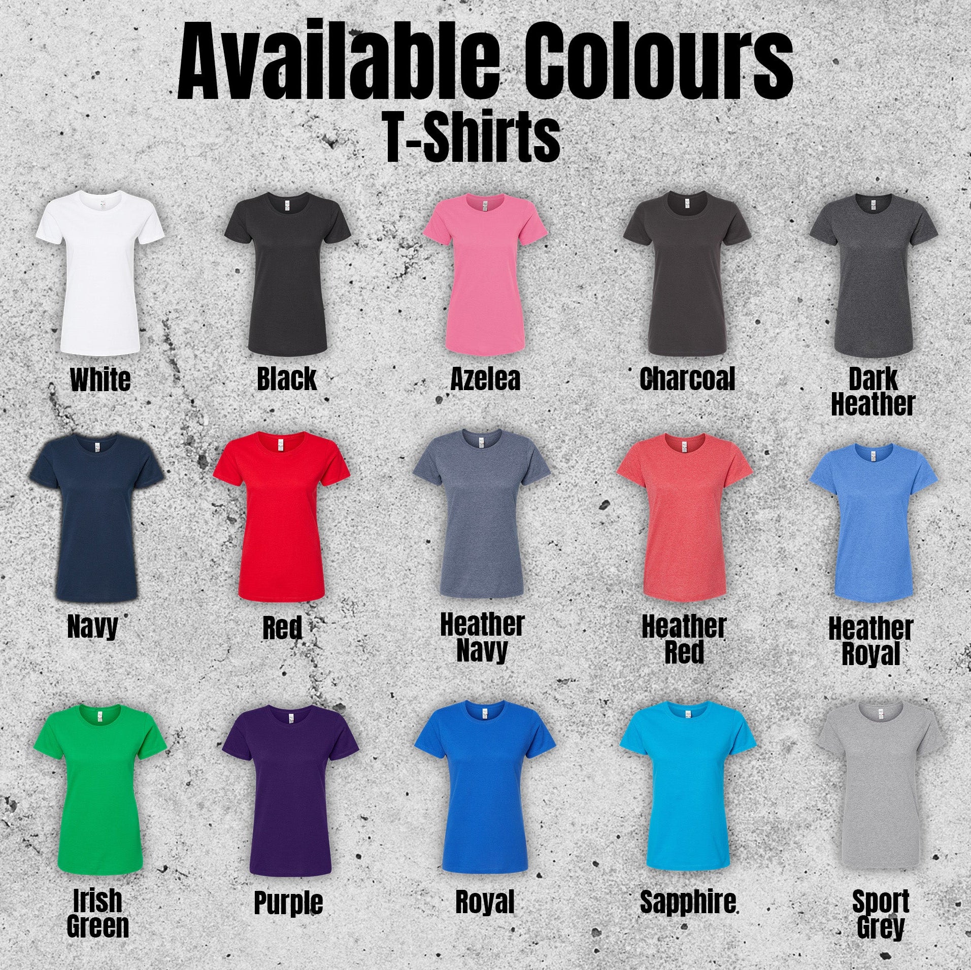 available colours - custom tshirts