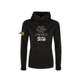 Black hoodie with 'eat sleep rink repeat hockey mom' text on a white background