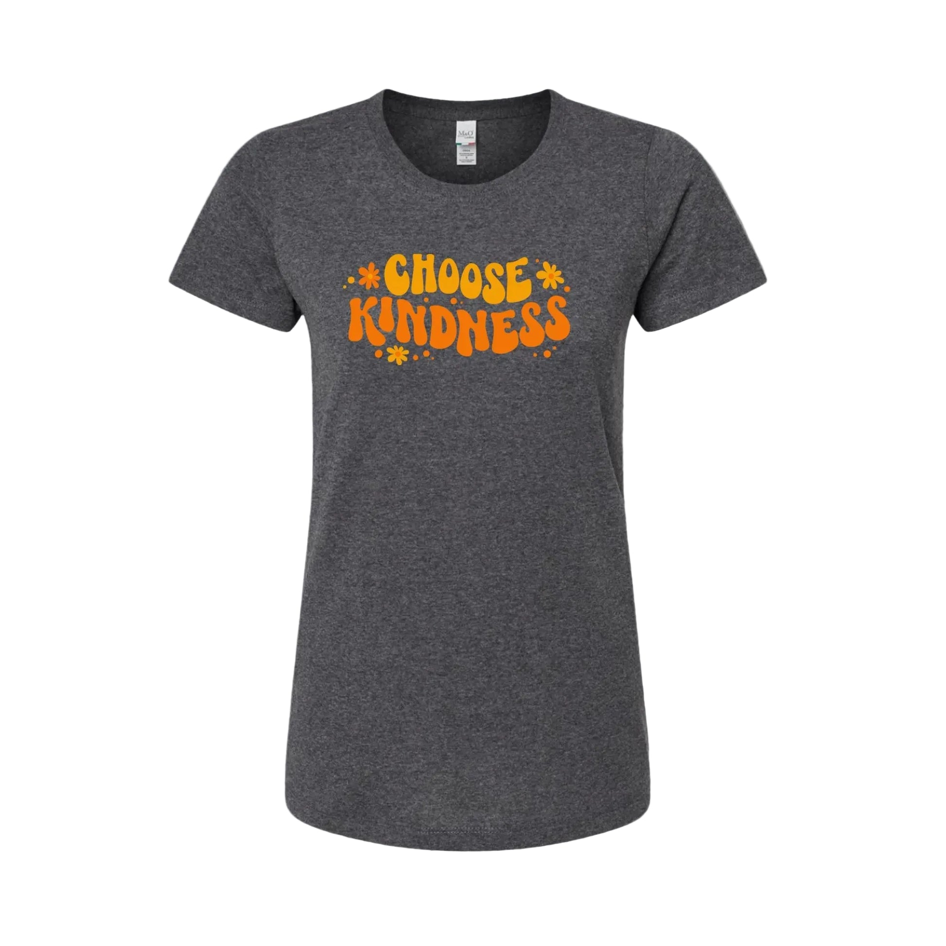 Gray t-shirt with 'CHOOSE KINDNESS' text in orange on a white background