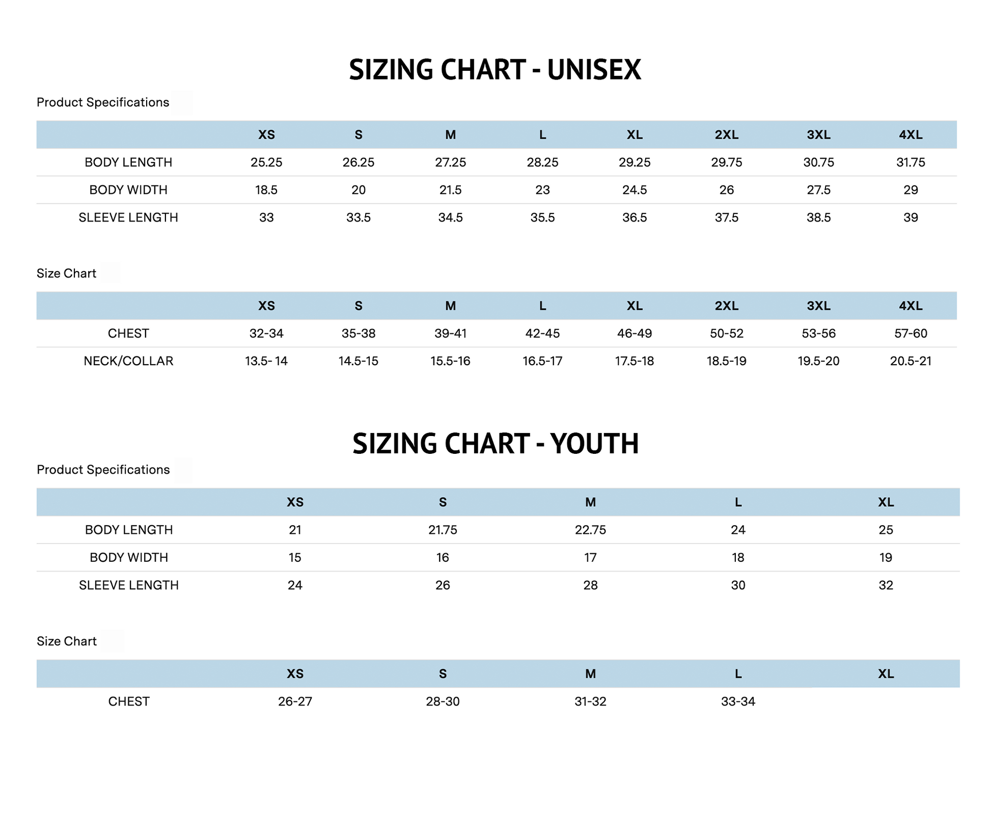 dri-fit sizing chart