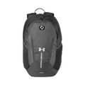 Black backpack with Under Armour logo and metcalfe on a white background