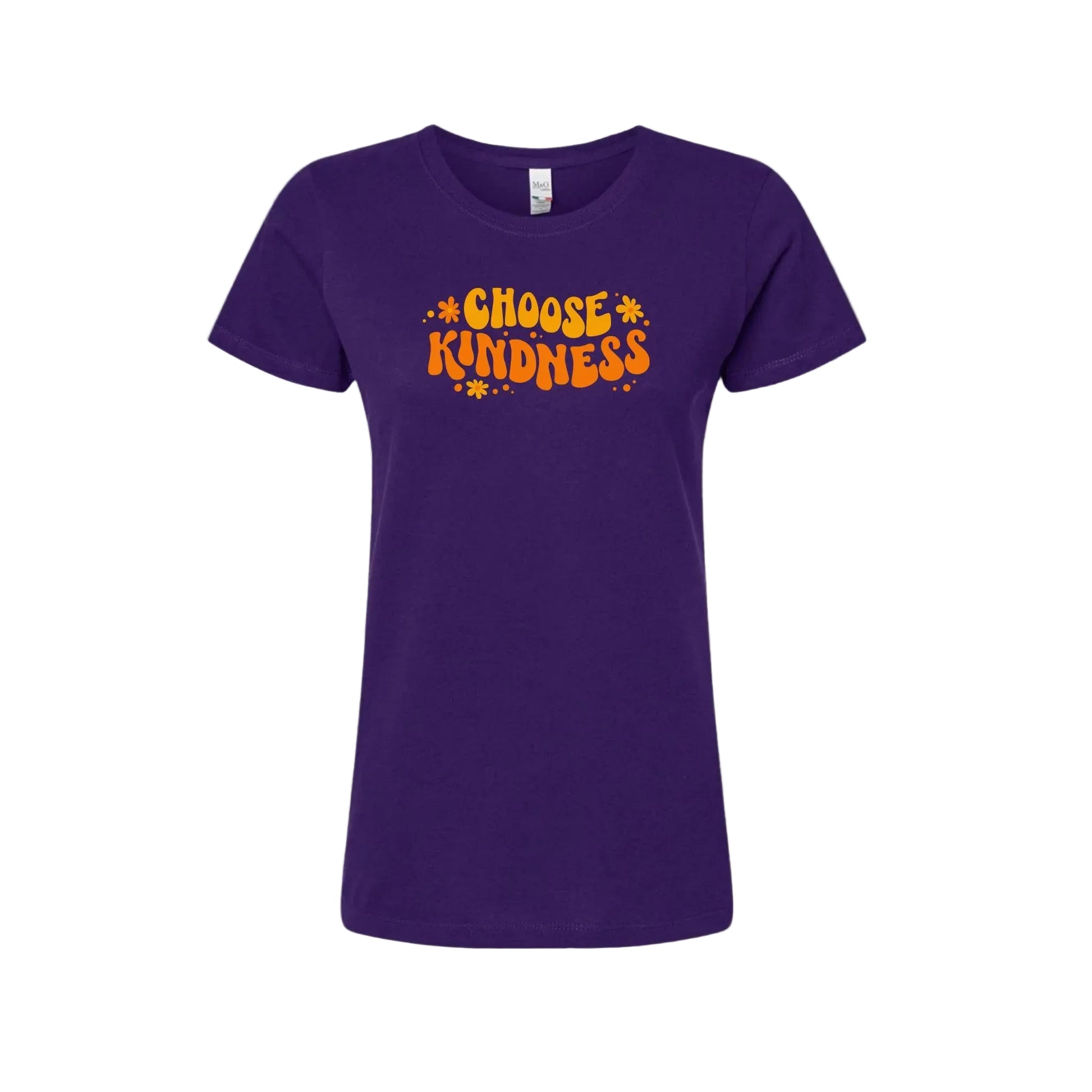 Purple t-shirt with 'CHOOSE KINDNESS' text in orange on a white background