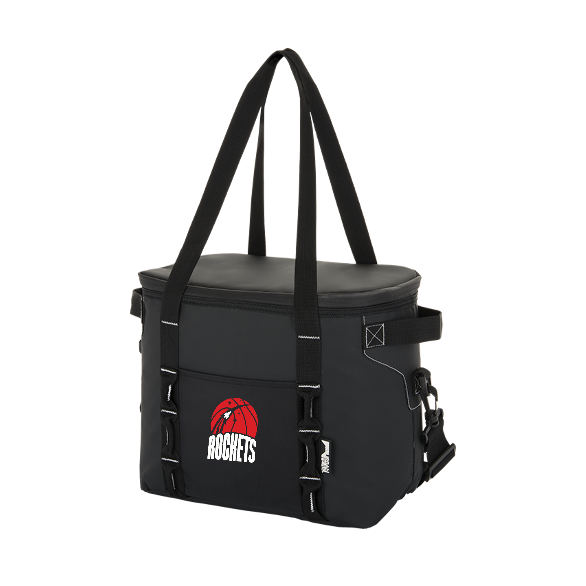 Black cooler bag with 'Rockets' logo on a white background